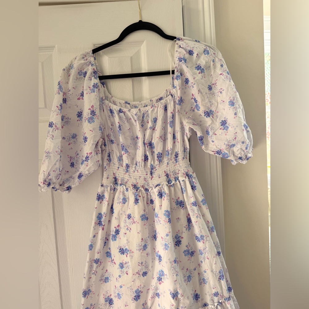 LoveShackFancy White and Blue Floral Off-Shoulder Maxi Dress - Picture 3 of 6